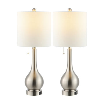 Tyler 24" Modern Classic Gourd Iron LED Table Lamp with Pull-Chain with Dual USB Charging Port - JONATHAN Y